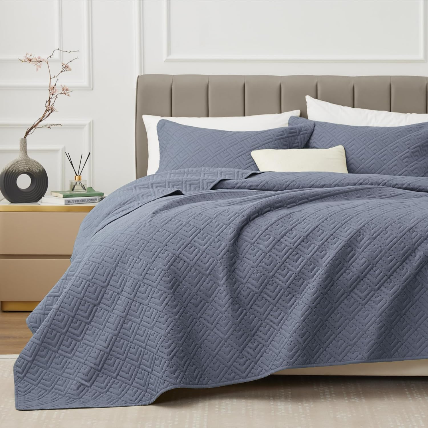 EXQ Home Quilt Set Full/Queen Size Blue Lightweight Coverlet