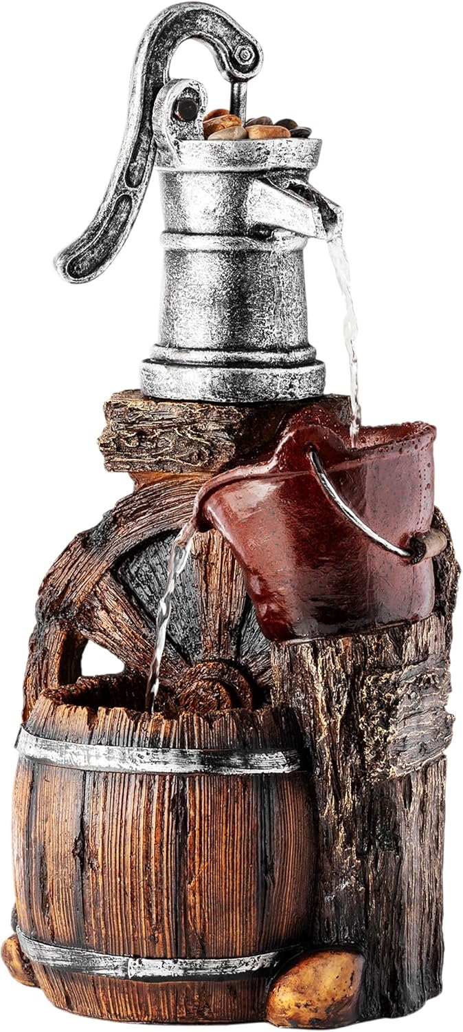 Outdoor Floor Tiered Rustic Barrel Water Fountain for Gardens