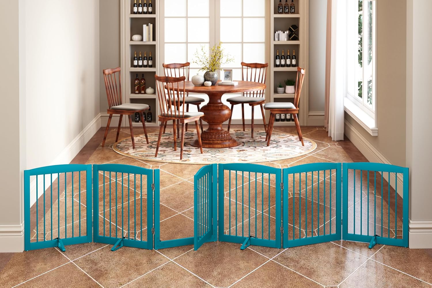 Freestanding Pet Gates with Walk Through Door for Indoor Use