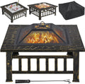 Fire Pit 32in Square Outdoor Fire Pit for Patio - Durable Bronze