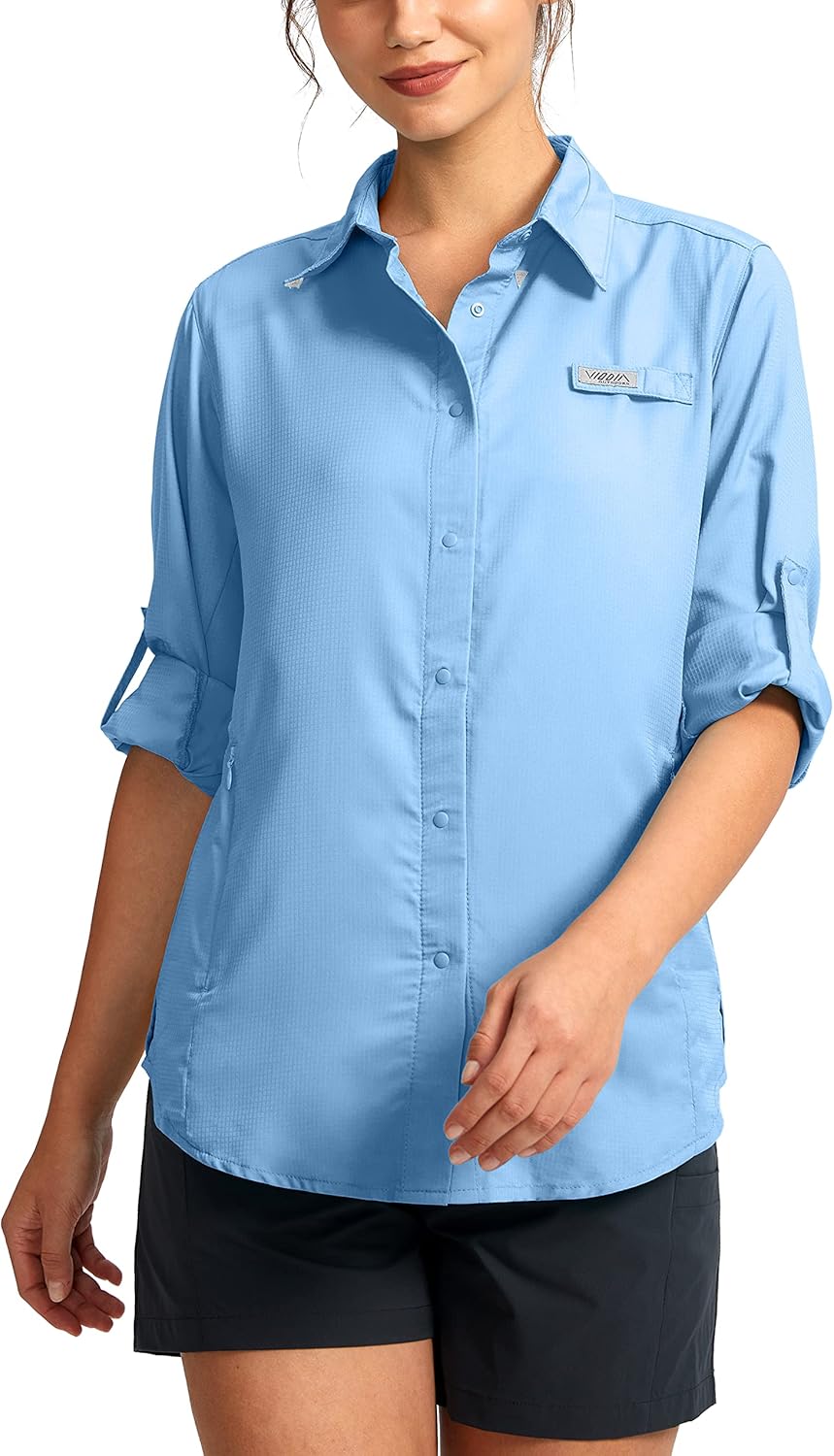 Womens Sun Protection Fishing Shirt with Zipper Pockets