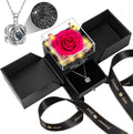 Preserved Dark Pink Real Rose with Heart Necklace for Her