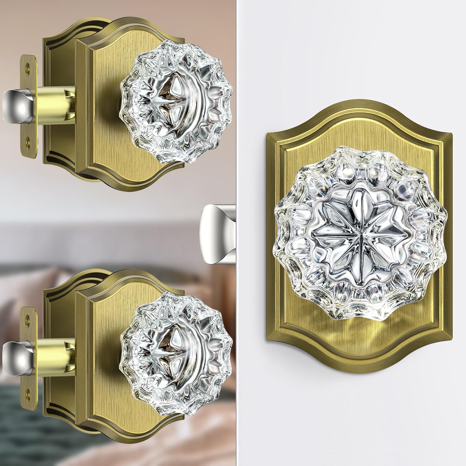 Antique Brass Crystal Door Knobs for Bedroom and Bathroom Use