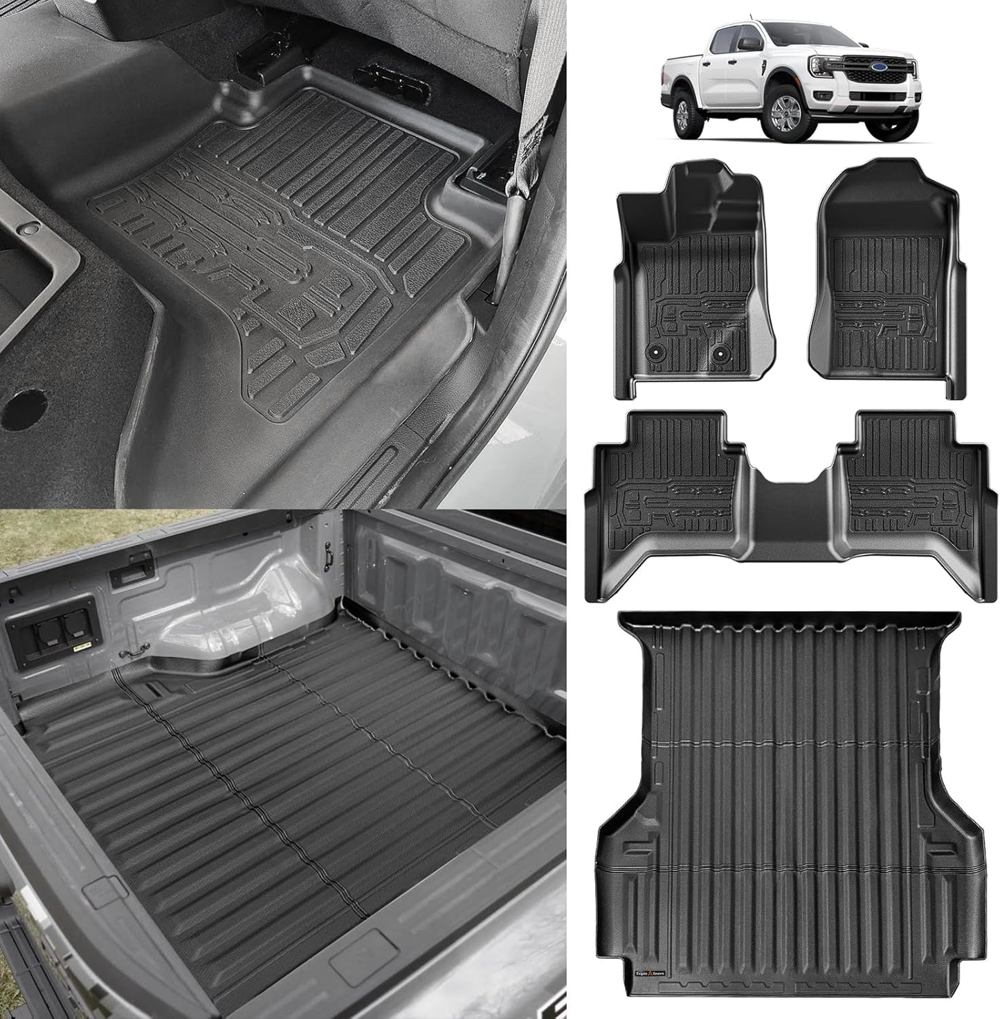 TripleAliners Truck Bed Mat & Floor Mats for Ford Ranger