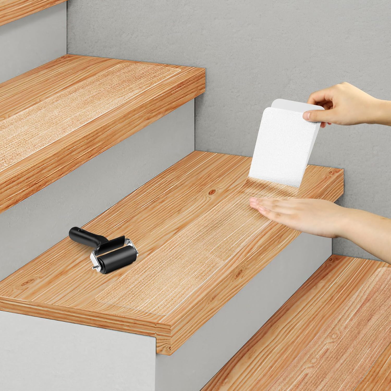 Clear Non Slip Stair Treads for Wooden Steps Indoor 15 Pack