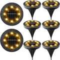 Solar Powered 8 Pack Outdoor LED Disk Lights - Warm White Pathway