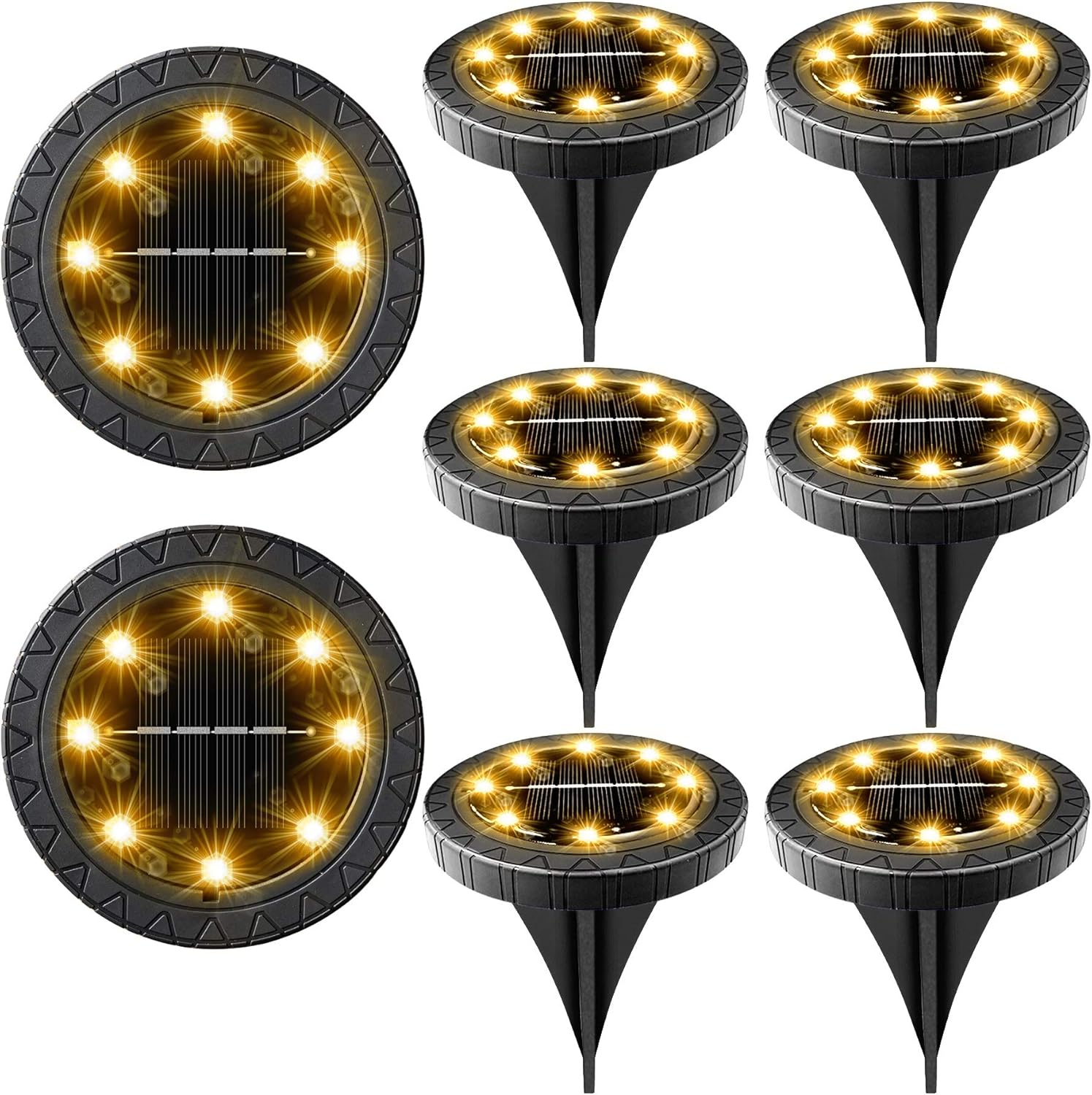 Solar Powered Outdoor LED Disk Lights - Waterproof Pathway Lights