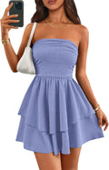 Strapless Tube Mini Dress - Flowy Smocked Ruffle Summer Dress Women's