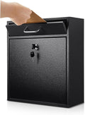 Black Locking Mailbox with Key 12 x 10.5 x 4.7 in - Wall Mount Secure
