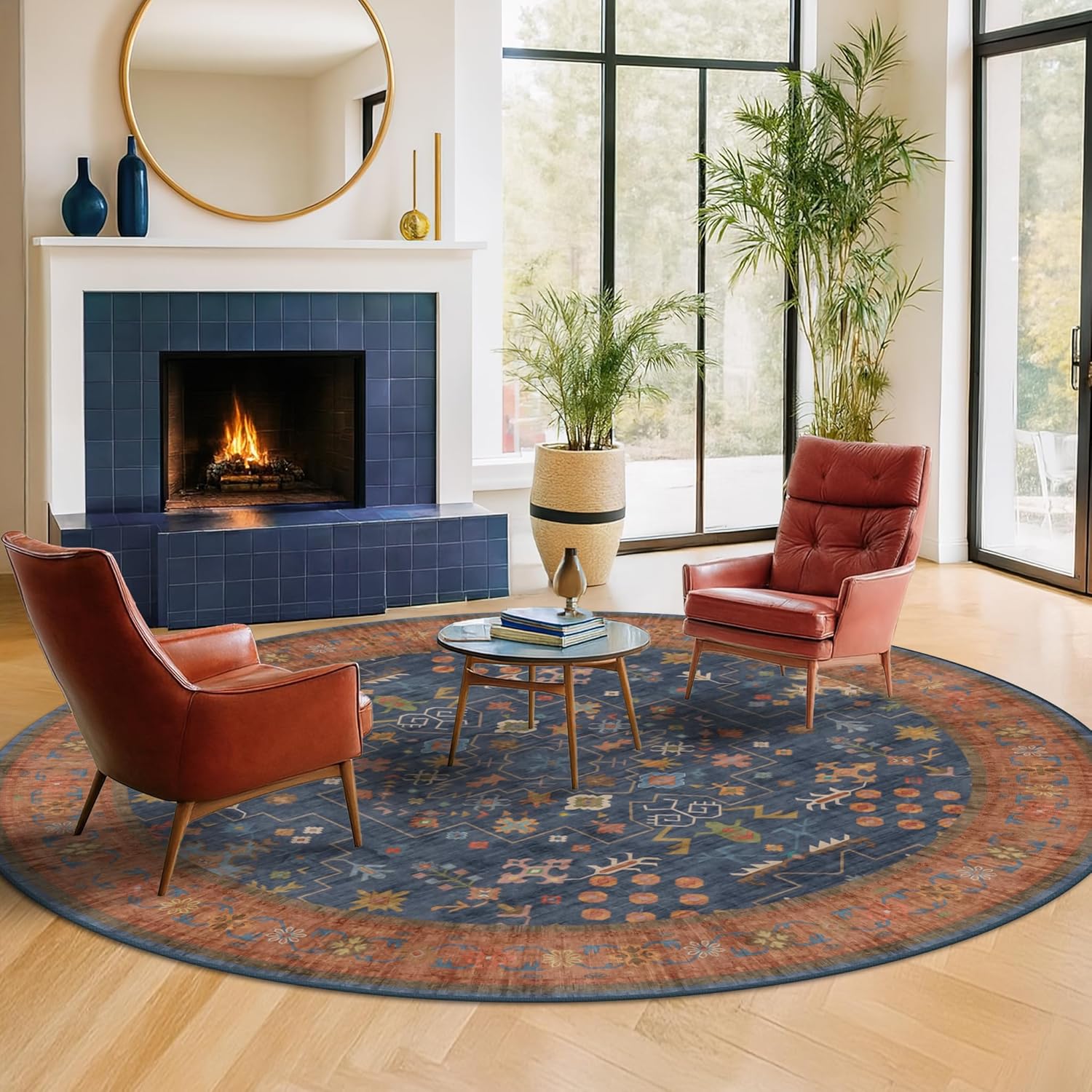 Navy Blue 6ft Circle Rug by Hazo Haus - Stylish & Durable