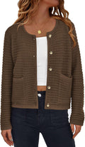 Women Knit Cardigan Sweater - Chunky Open Front Button Cardigan S=US