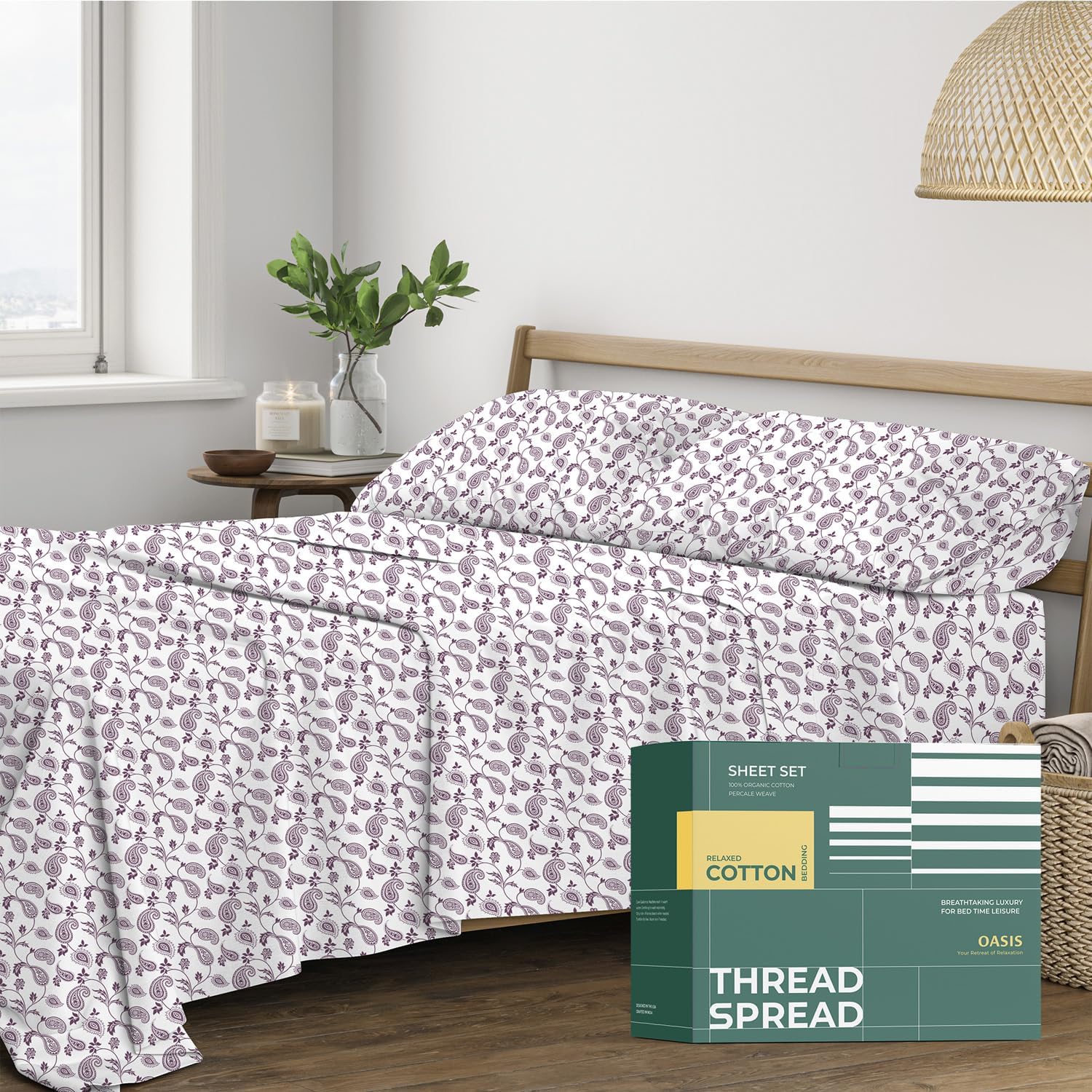 100% Organic Cotton Queen Size Sheets Set for Cool Comfort