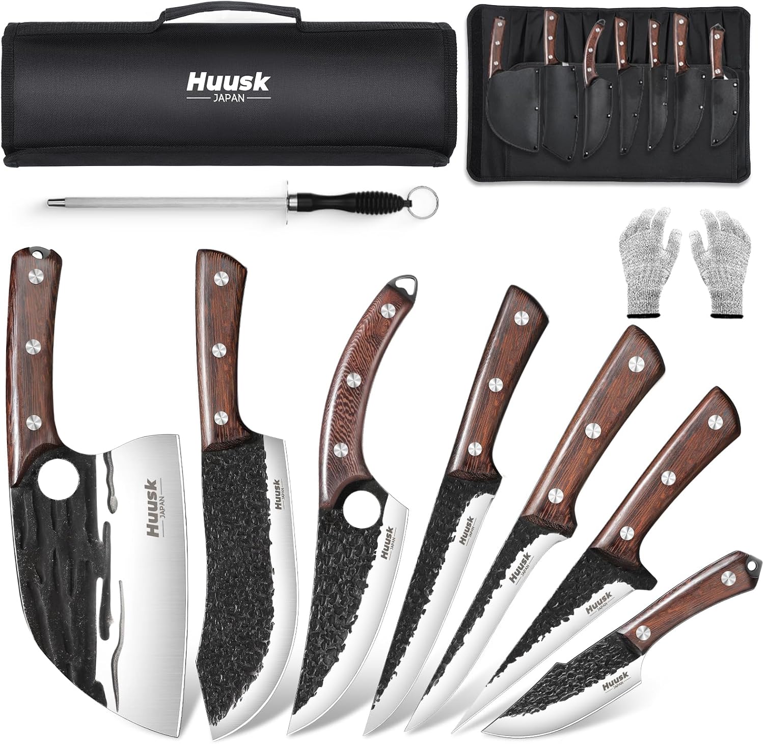 Huusk Butcher Knife Set for Meat Cutting - 10pcs Viking Kitchen