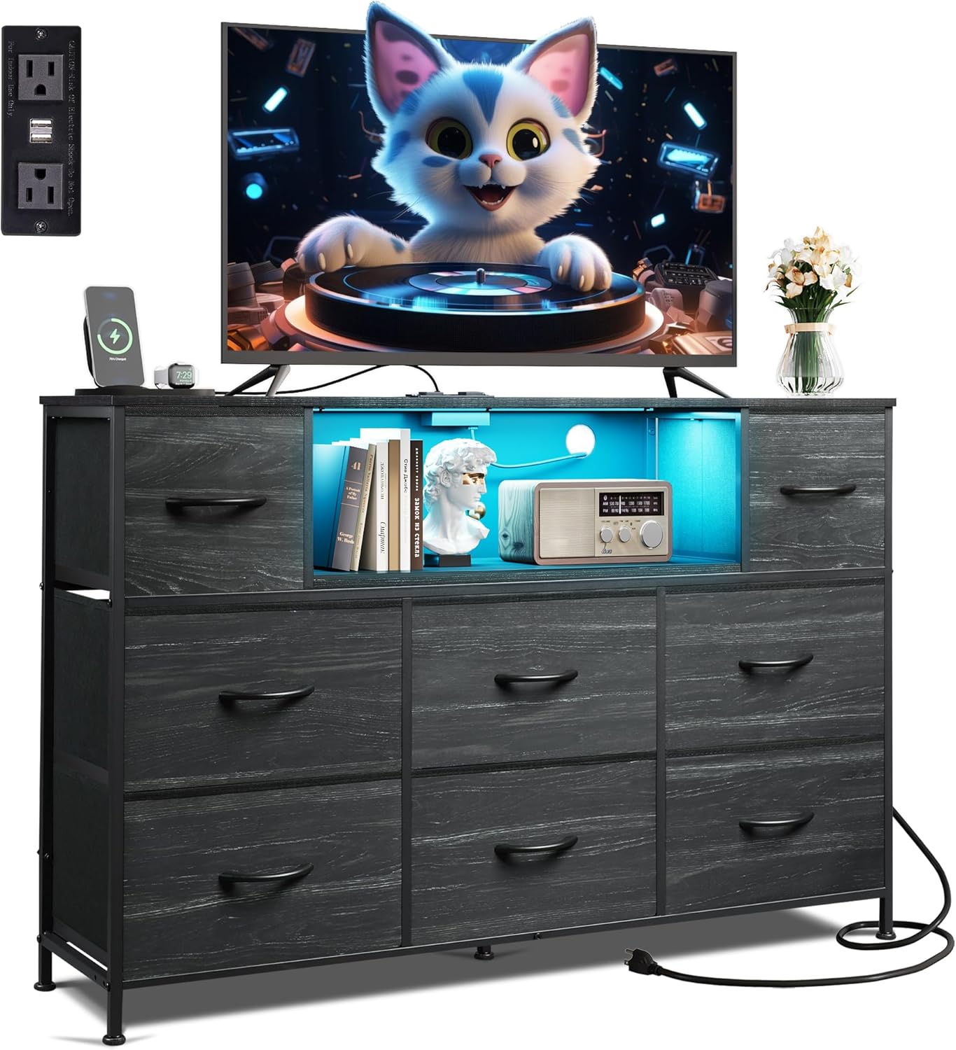 WLIVE Black TV Stand for 45 to 55 inch TVs with LED Lights