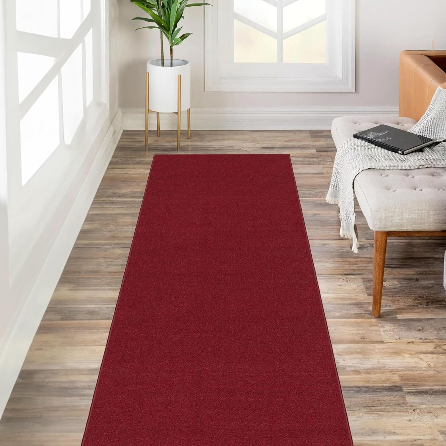 Custom Size RED Solid Plain Rubber Backed Non-Slip Stair Runner