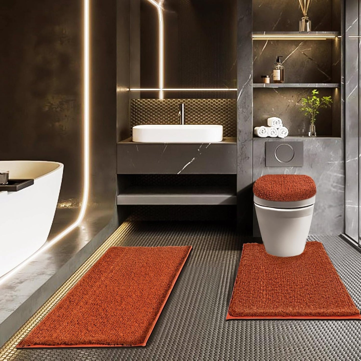 Bathroom Rugs Sets 3 Piece with Adjustable Toilet Seat Cover