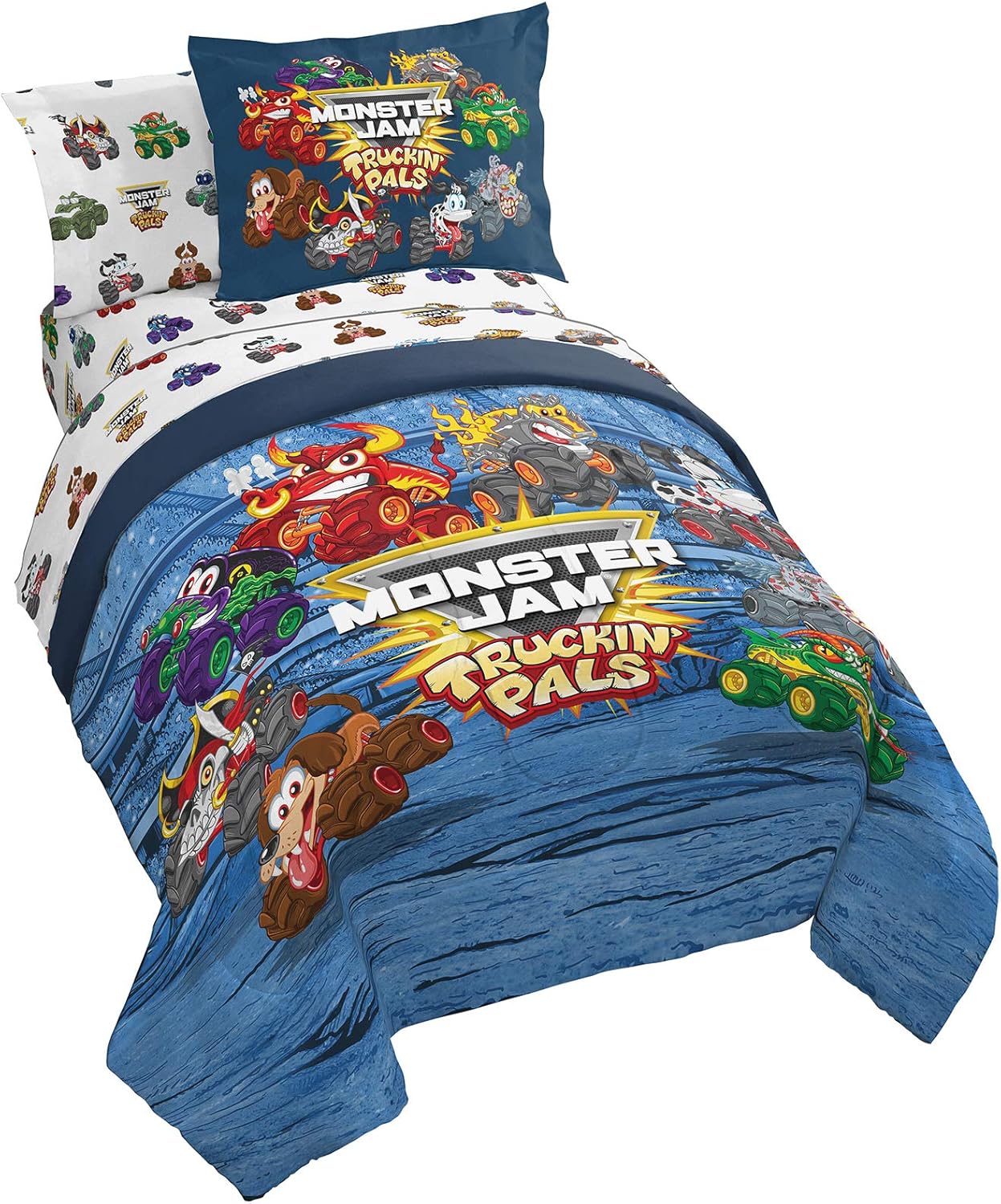 Monster Jam Truckin Pals Twin Bed Set with Comforter & Sheets