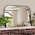 Black Wall Mounted Bathroom Mirror 38 x 30 in - Curved Top Metal Frame