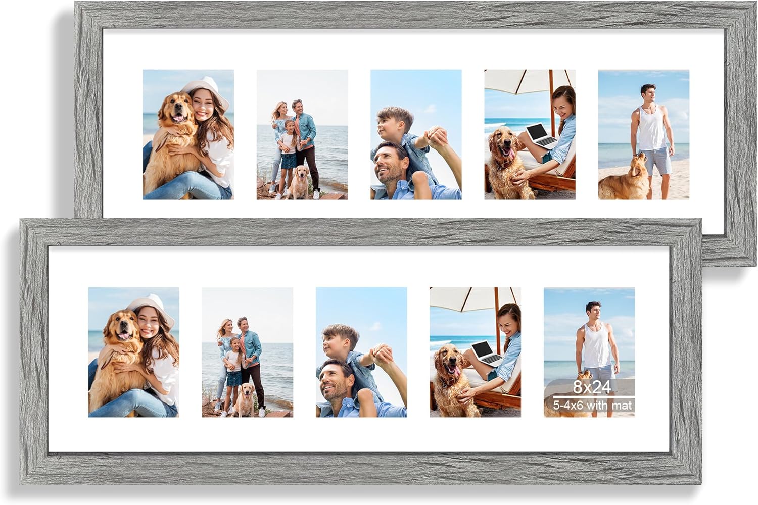8x24 Picture Frame 2 Pack - Rustic Grey Wood with Glass