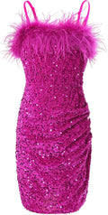 Sequin Velvet Girls Bodycon Mini Dress - Feather Square Neck
