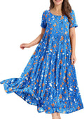 YESNO Women Casual Loose Bohemian Floral Maxi Dress - With Pockets