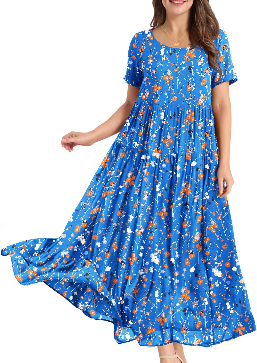 YESNO Women Casual Bohemian Floral Maxi Dress with Pockets