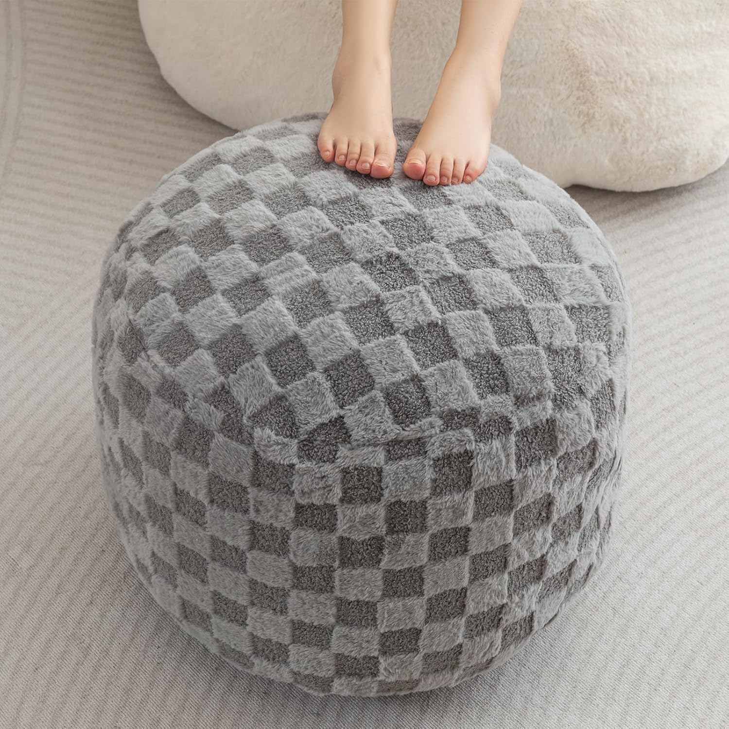 HIGOGOGO Round Stuffed Pouf Ottoman for Living Room Comfort
