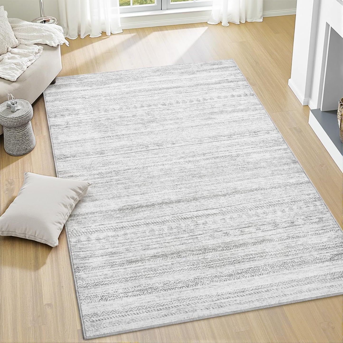 3x5 Area Rug Machine Washable Non Slip Distressed Grey Rug