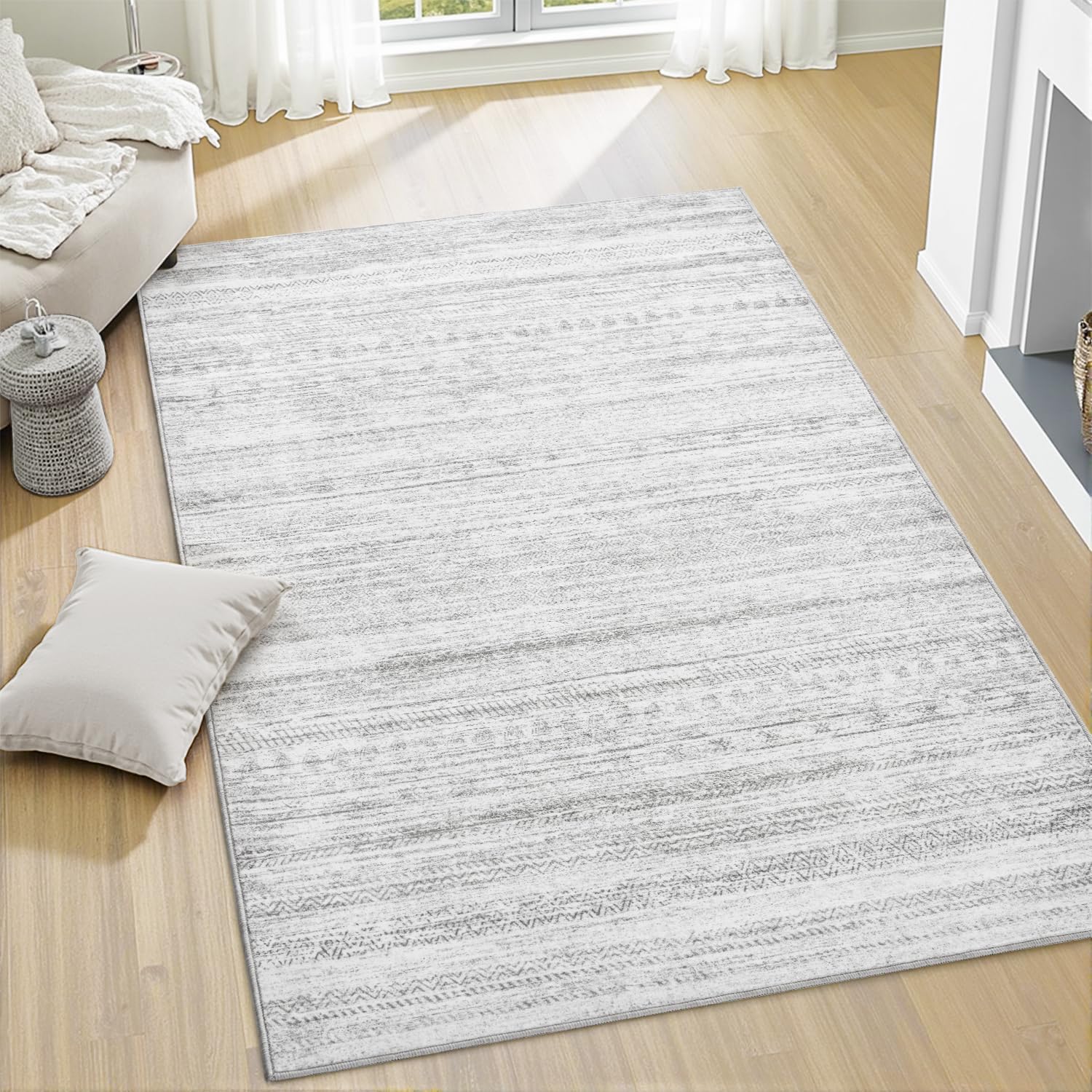 3x5 Area Rug Machine Washable Non Slip Distressed Grey Rug