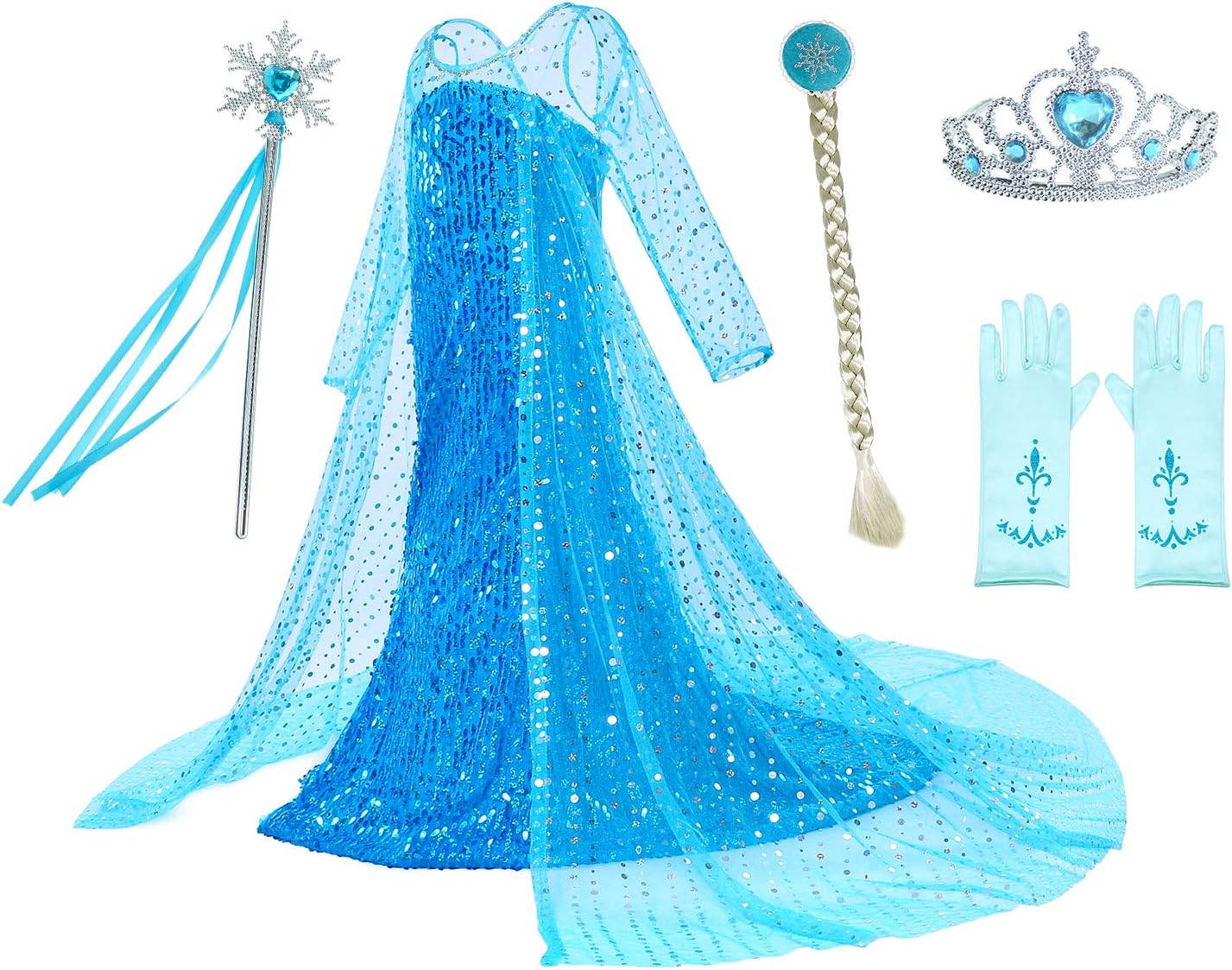 Luxury Princess Dress Costumes with Shining Long Cape for Girls