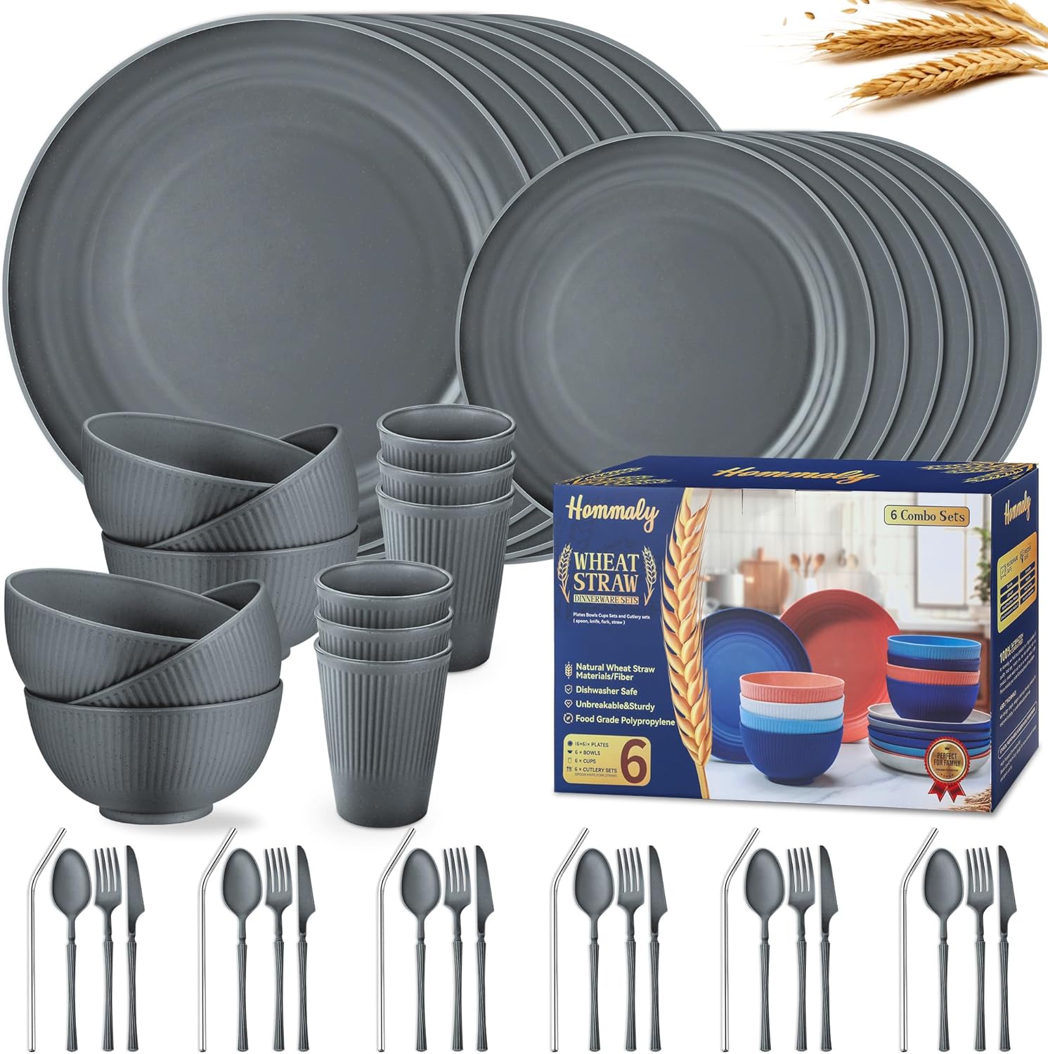 Wheat Straw Dinnerware Sets - Unbreakable 48-Piece Set for 6