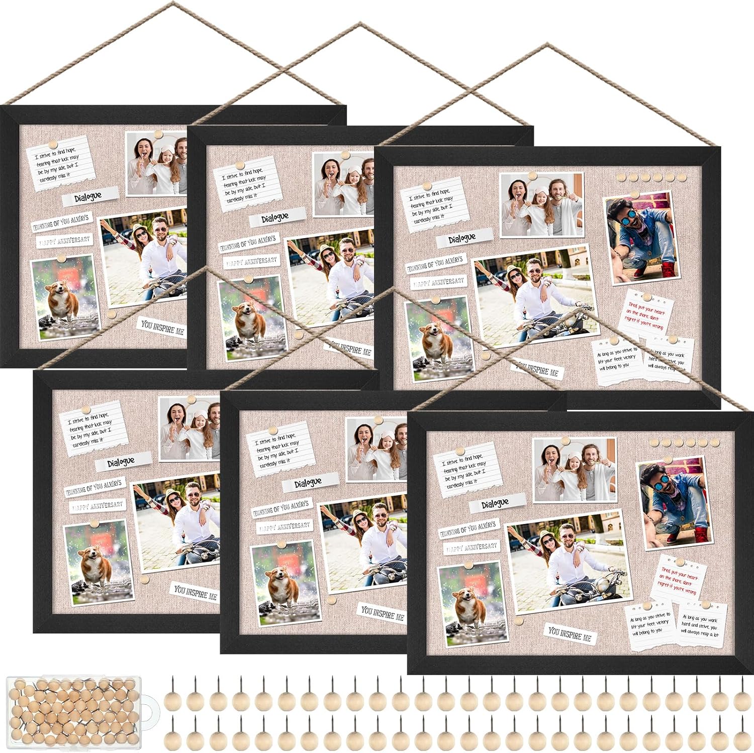 Teling 6 Pack Wood Bulletin Boards with Linen for Home Office