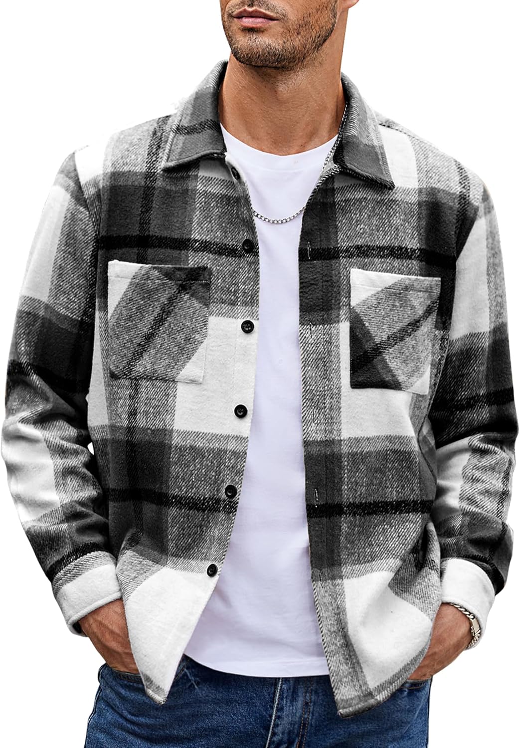 COOFANDY Men's Flannel Shirt Jacket for Stylish Casual Wear