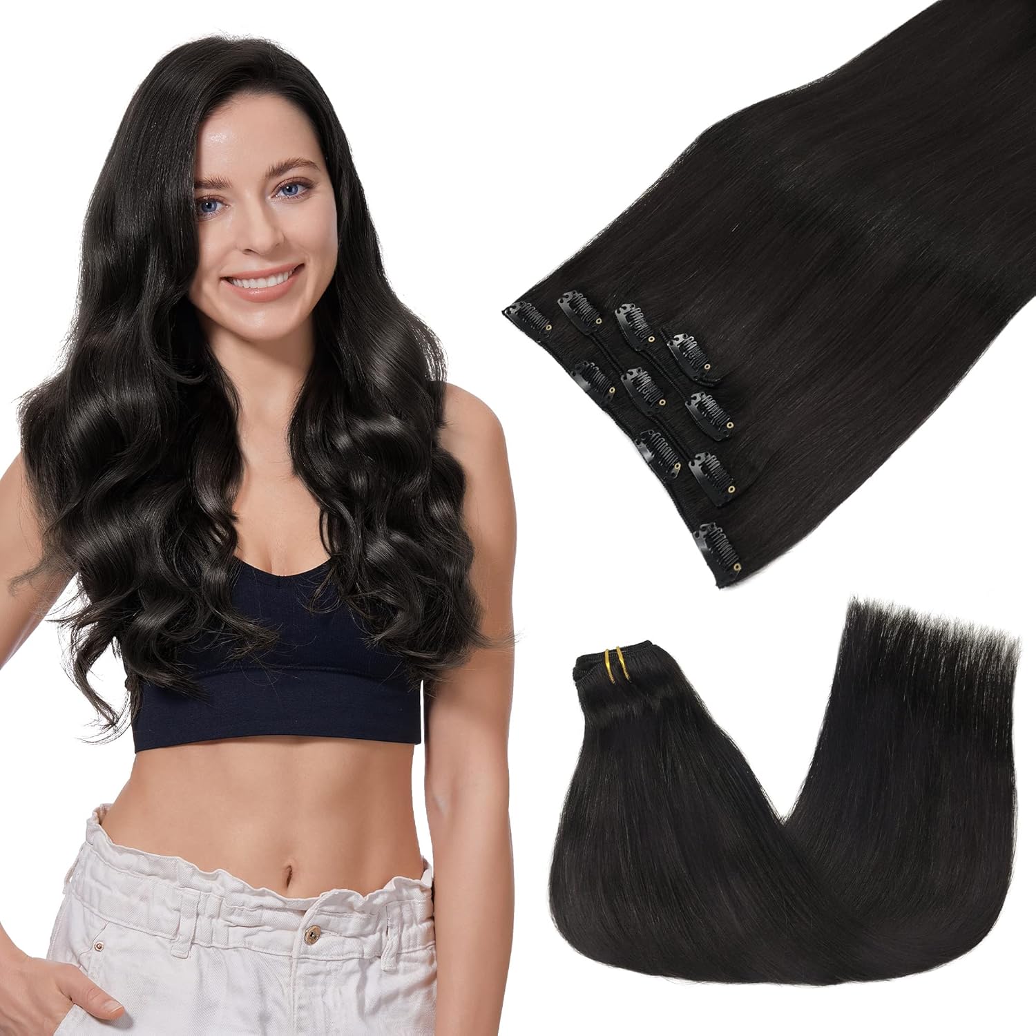 Clip in Hair Extensions Real Human Hair for Natural Look