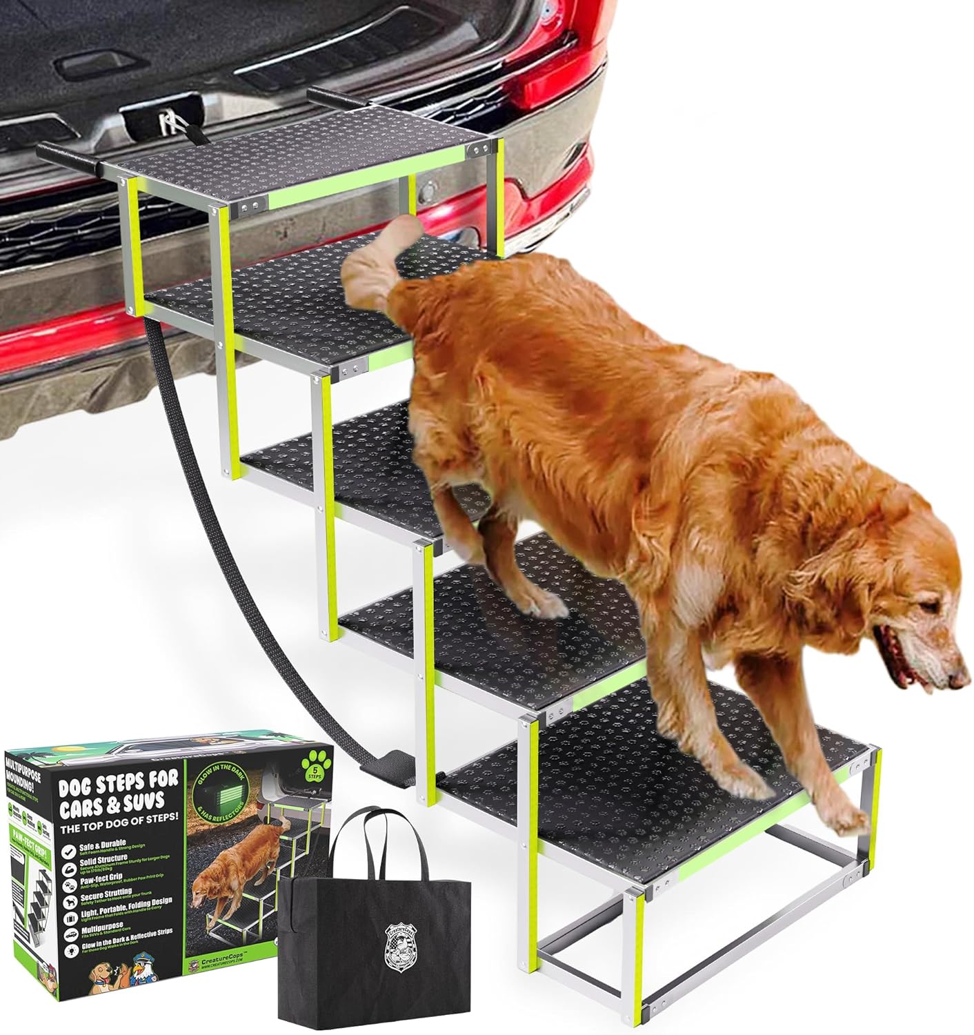 CreatureCops Dog Steps for Car - Glow-in-The-Dark Stairs