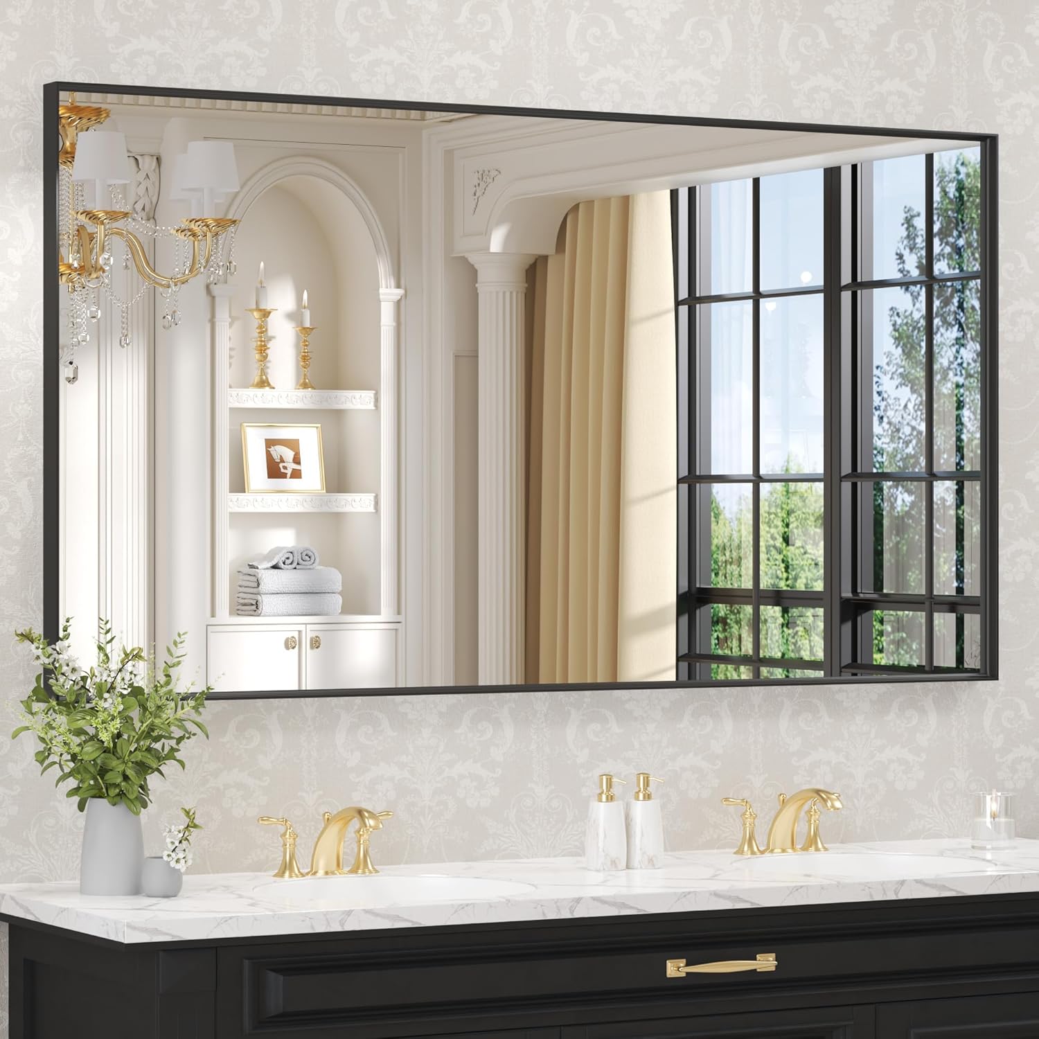 LOAAO Black Bathroom Mirror 50X30 for Modern Wall Decor