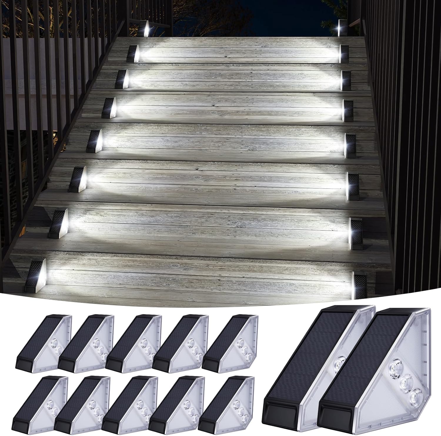 KINKAI 12 Pack Solar Stair Lights for Outdoor Safety and Style