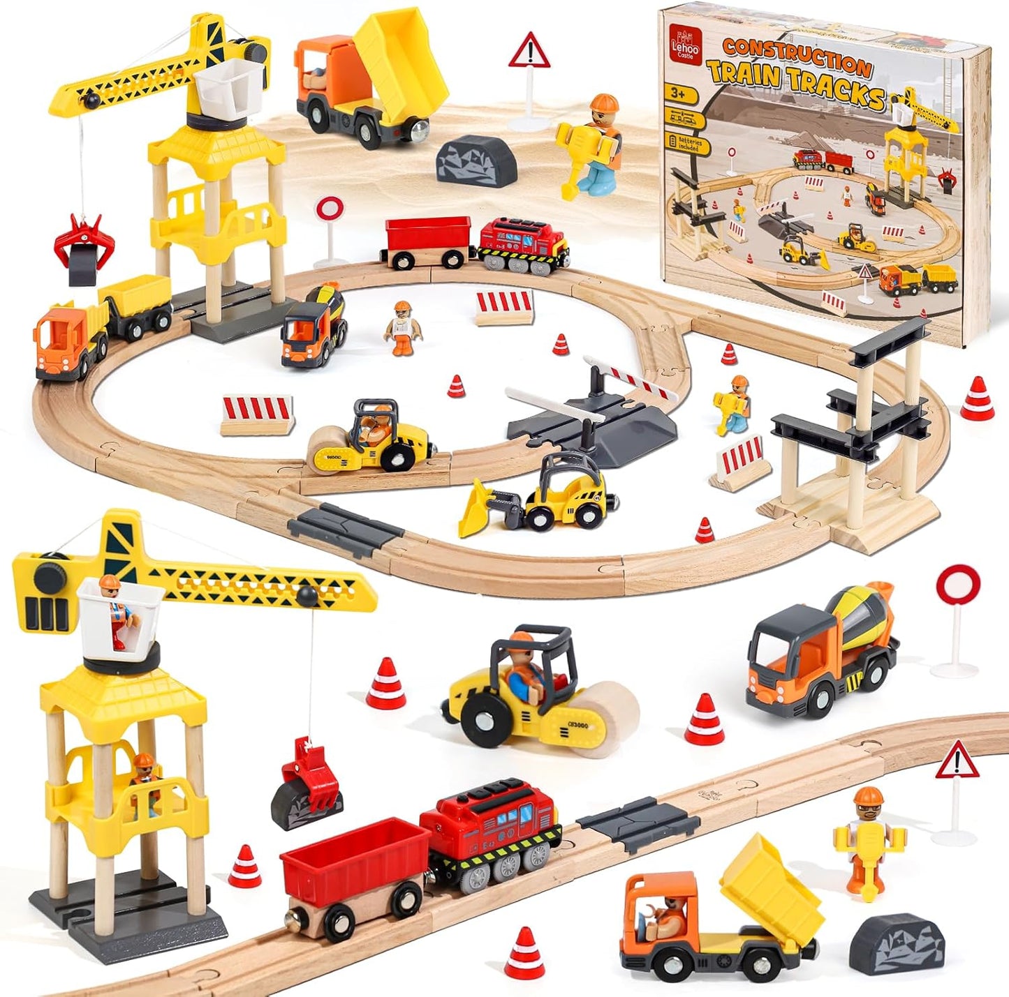 Lehoo Castle Wooden Train Set for Toddlers 2-4 Years Old
