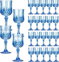 Plastic Wine Glasses Set of 24 - Reusable Blue Stemmed Party Glasses