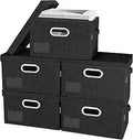 BALEINE Storage Bins with Lids Foldable Linen Fabric Boxes - 5 Pack