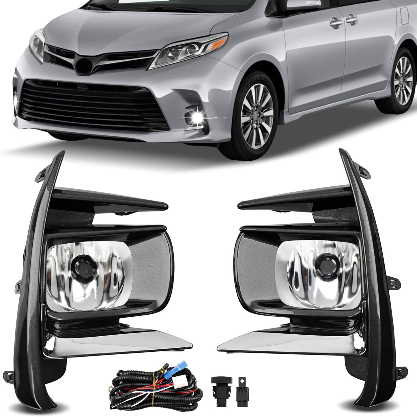 Fog Lights Assembly for Toyota Sienna 2018 2019 - Replacement Kit