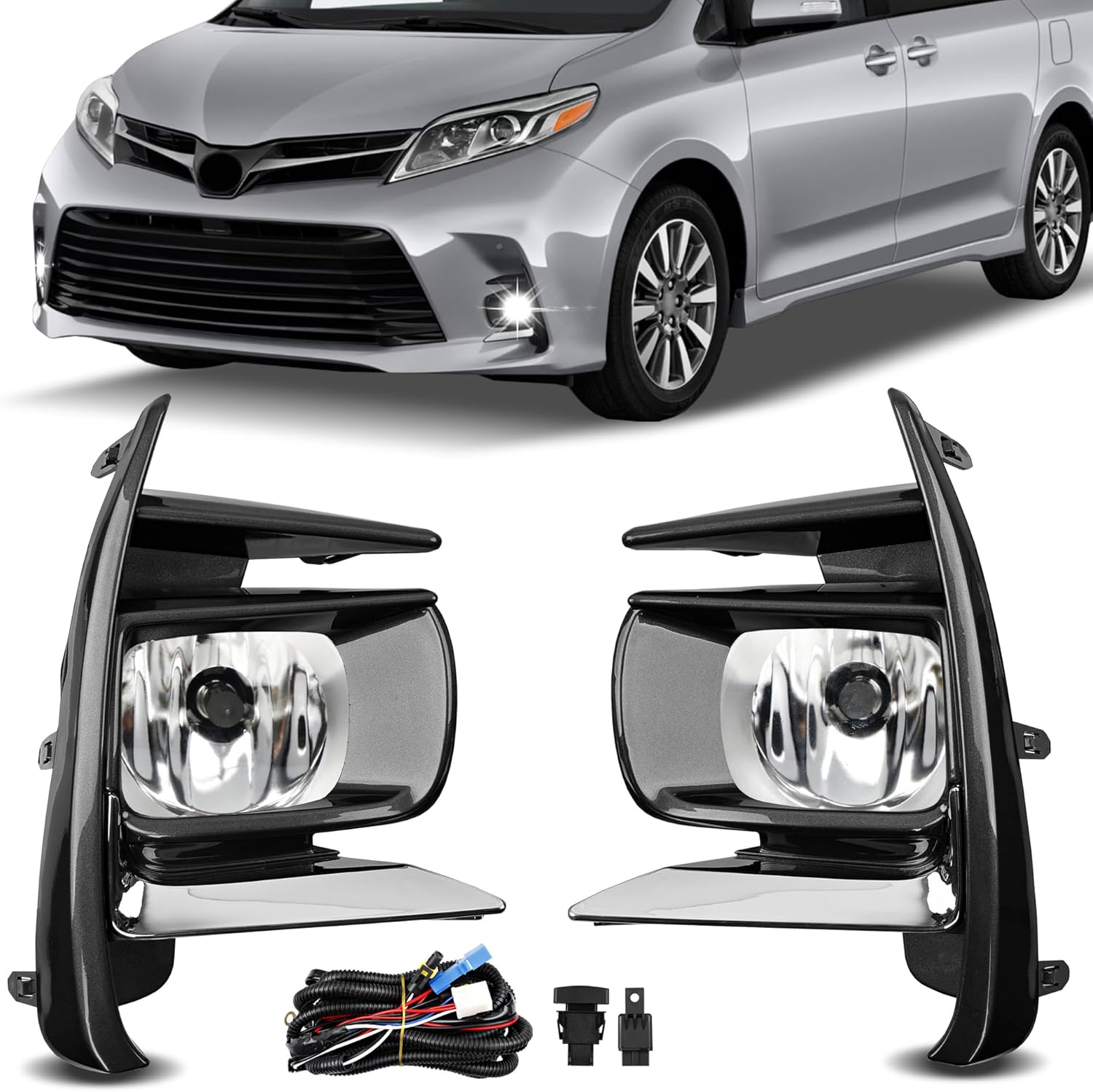 Fog Lights Assembly for Toyota Sienna 2018 2019 - Replacement Kit