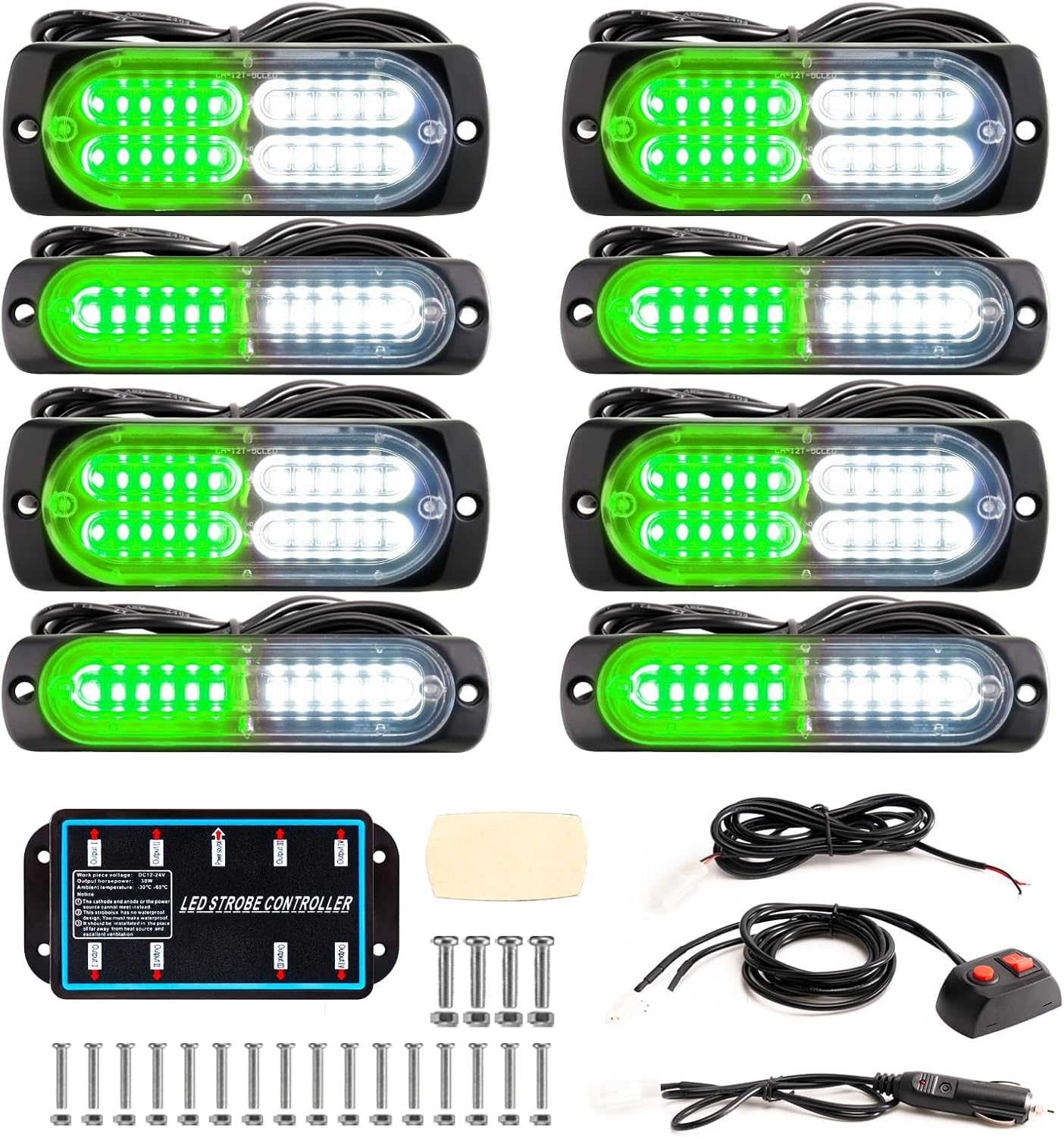 BooYu 8-pcs Sync Feature LED Emergency Strobe Lights for Vehicles