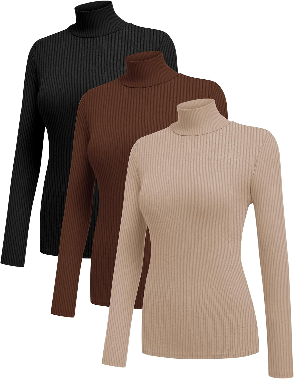 Ekouaer Women Turtleneck Shirts 3 Pack Lightweight Long Sleeve