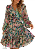 ZESICA Womens Fall Floral Mini Dress - Flowy Button-Down Shirt Dress