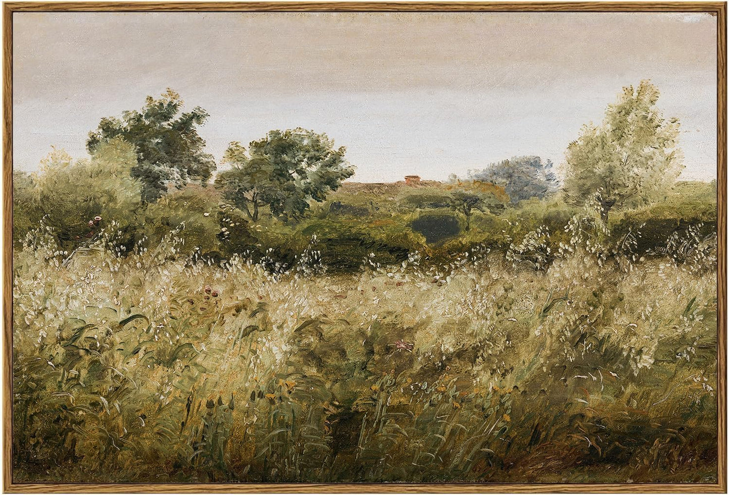 Framed Vintage Meadow Landscape Wall Art for Home Decor