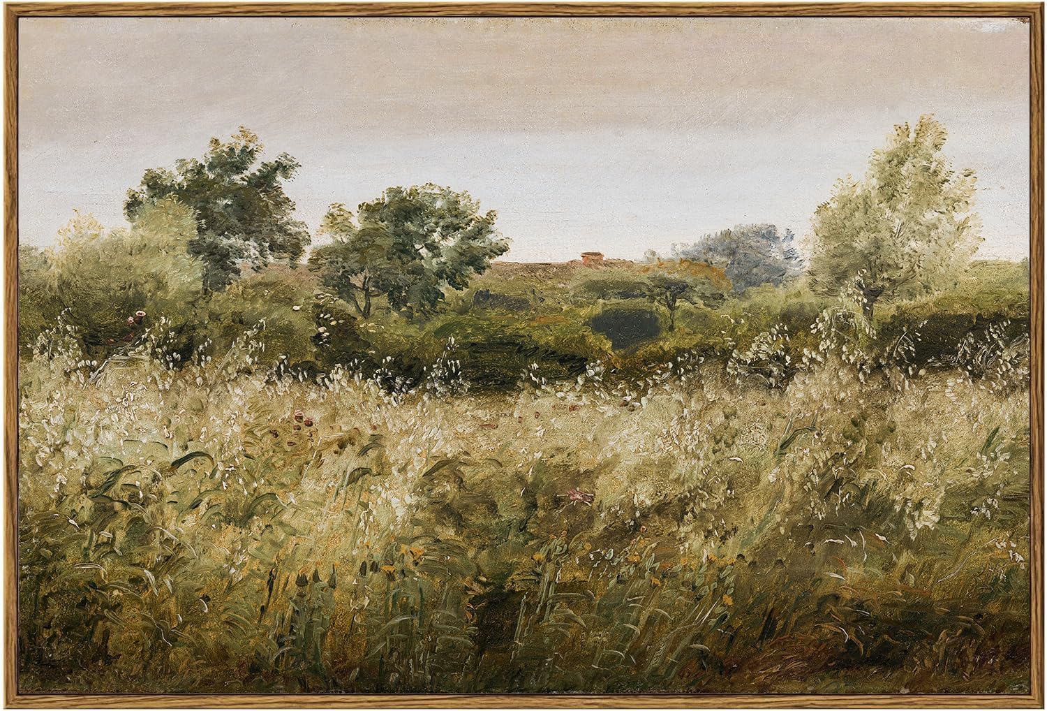 Framed Vintage Meadow Landscape Wall Art for Home Decor