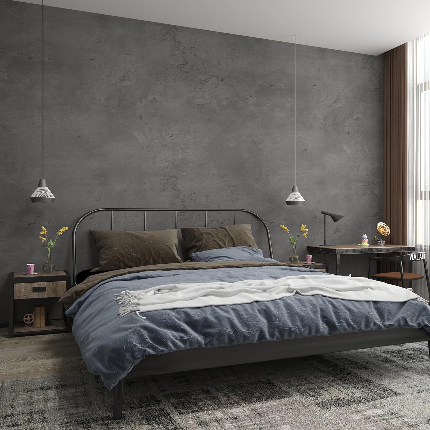 Darker Grey Black Wide Concrete Wallpaper Peel and Stick for Walls