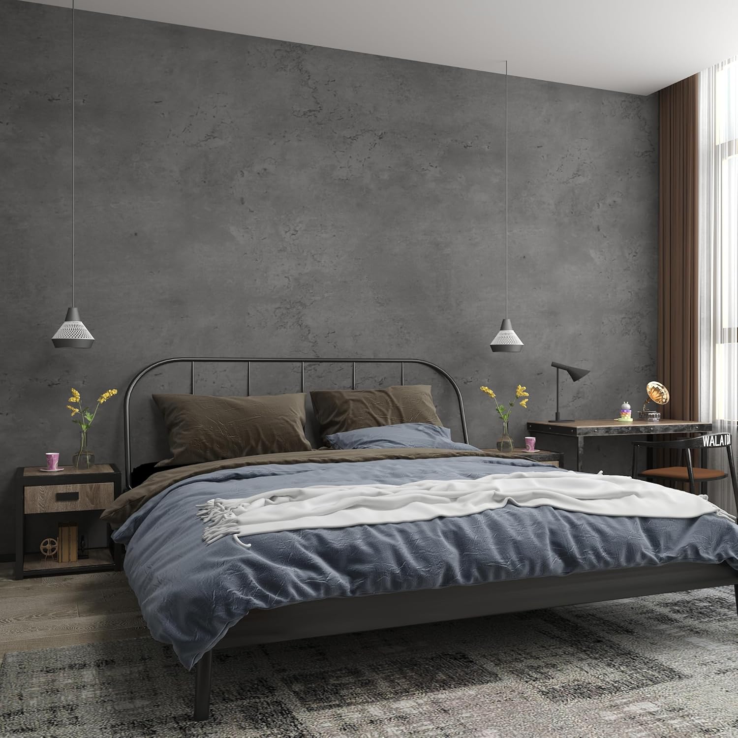 Darker Grey Black Wide Concrete Wallpaper Peel and Stick for Walls