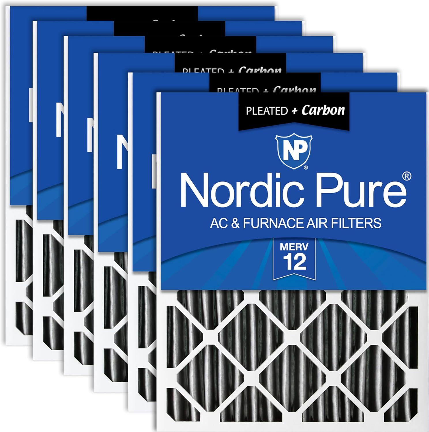 Nordic Pure Pleated Air Filter MERV 12 Plus Carbon 6 Pack